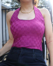 Checkered Berry Halter Bodysuit