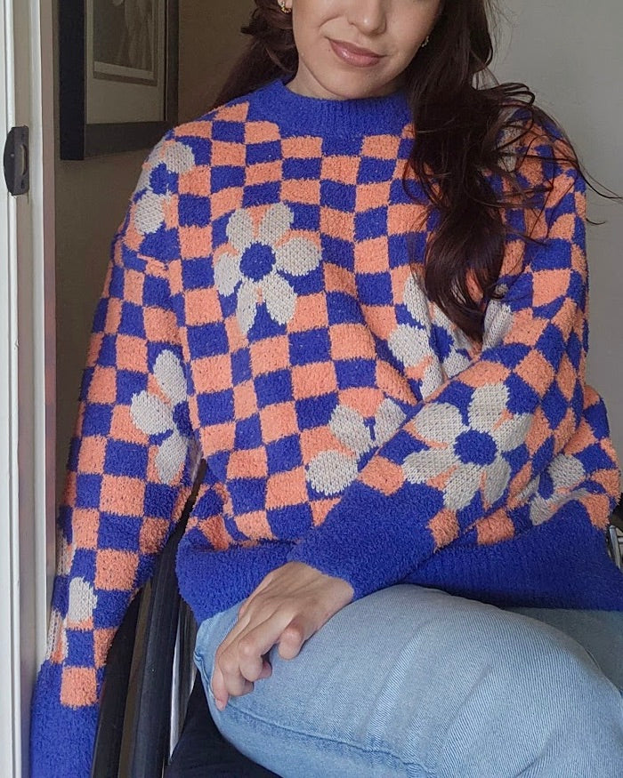 Niki Checkered Flower Sweater