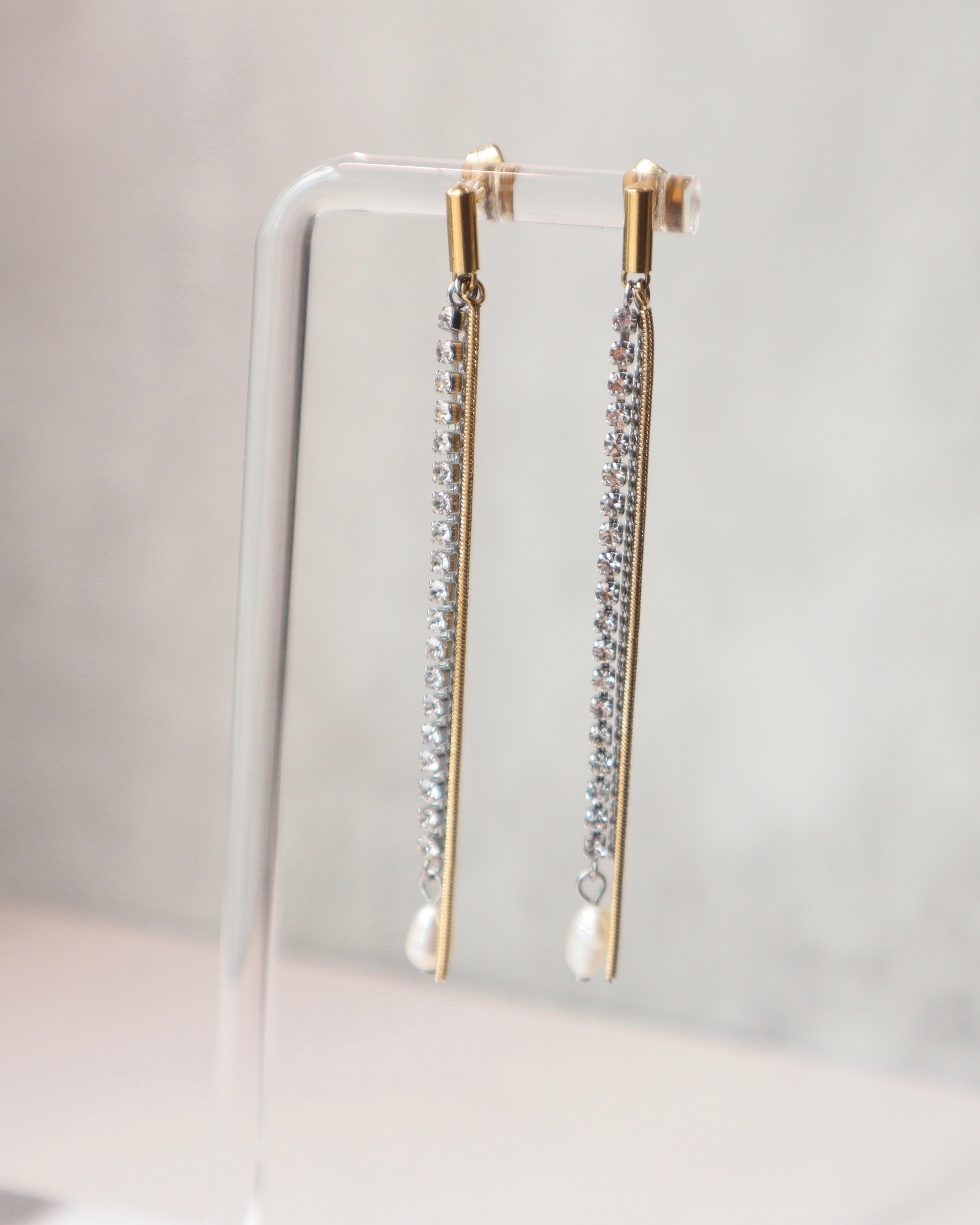Serenity Long Rhinestone Drop Earrings