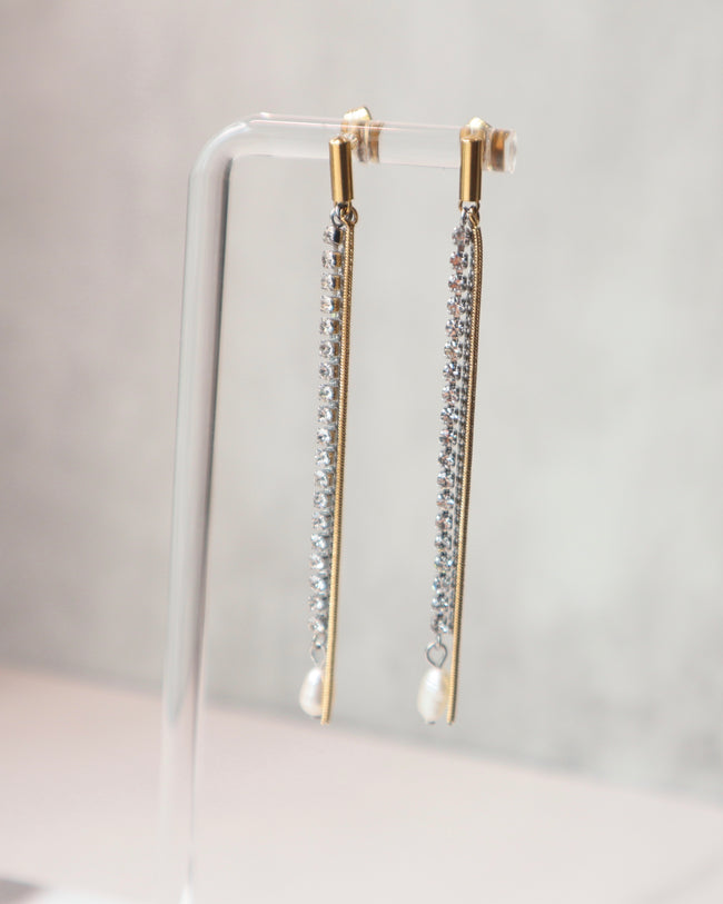 Serenity Long Rhinestone Drop Earrings